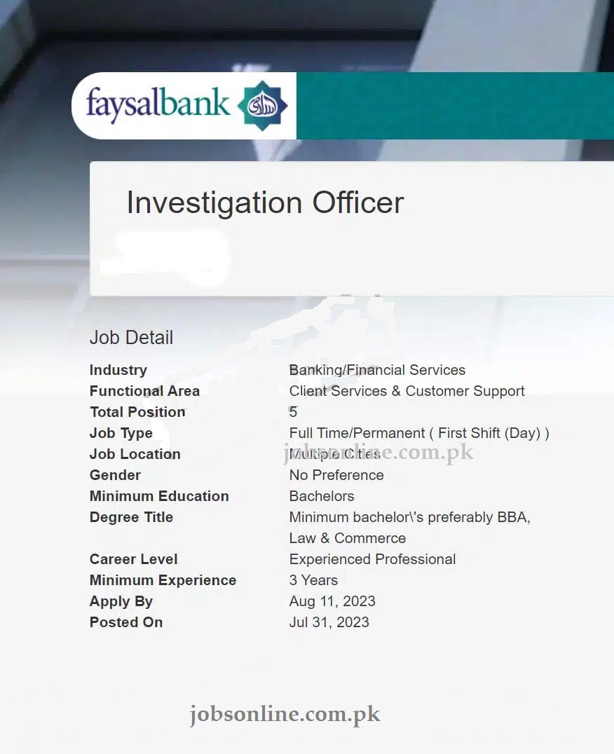 Faysal Bank Latest Jobs 2023 in Multiple Cities